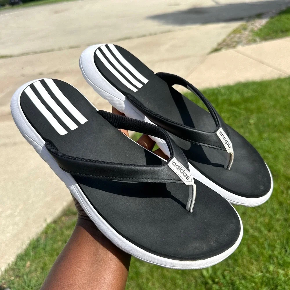 Adidas Comfort Flip Flop Thong Sandals Men's Size 10 Black White